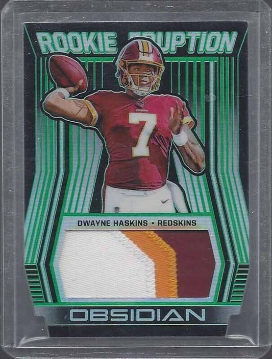 DWAYNE HASKINS 2019 OBSIDIAN ROOKIE ERUPTION GREEN DIE CUT 3 COLOR PATCH RC /25