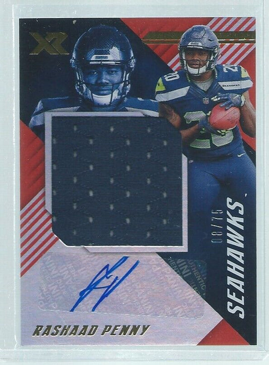 RASHAAD PENNY 2018 PANINI XR JERSEY AUTO RED RC #D 8/75