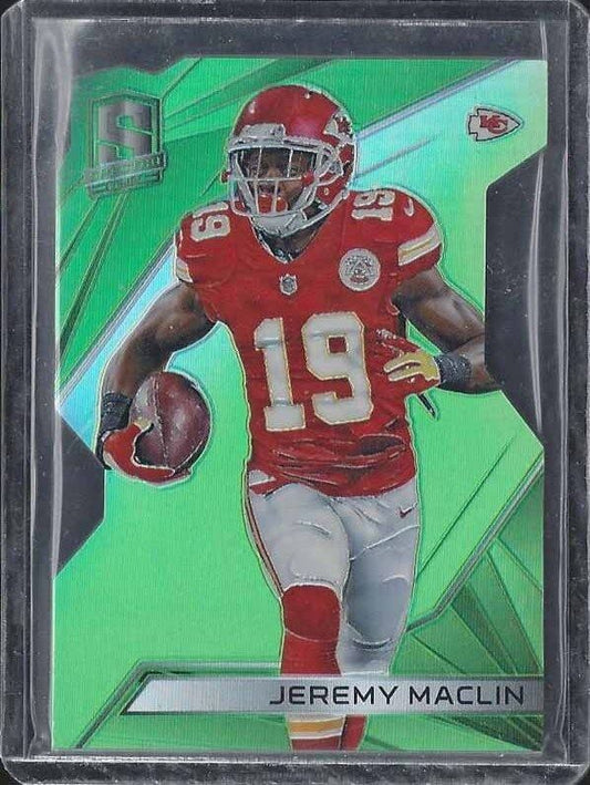 JEREMY MACLIN 2015 SPECTRA NEON GREEN PRIZM CHIEFS DIE CUT REFRACTOR #D 11/15