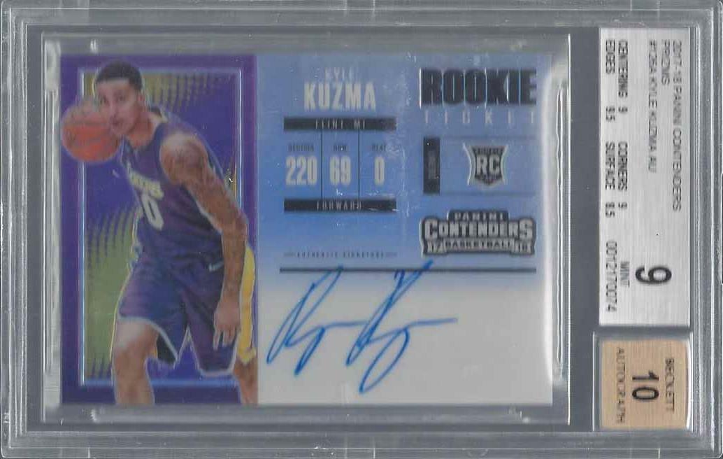 KYLE KUZMA 2017-18 CONTENDERS PREMIUM PRIZMS ROOKIE ON CARD AUTO RC BGS 9 10 AU