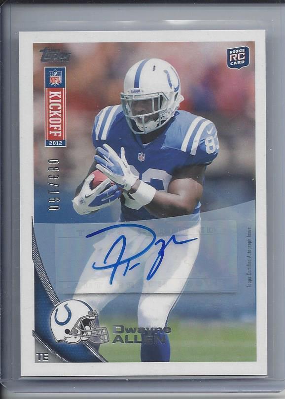 1/1 DWAYNE ALLEN 2012 TOPPS KICKOFF ROOKIE AUTO RC #D 83/160 HIS JERSEY #83!
