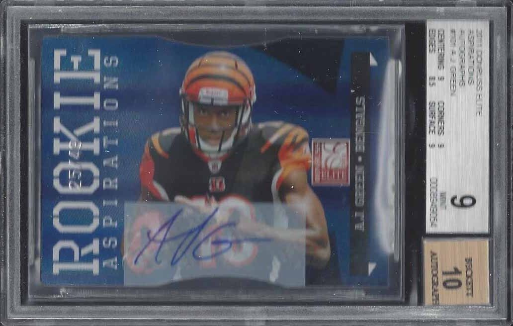 A.J. GREEN 2011 DONRUSS ELITE ASPIRATIONS BLUE DIE CUT AUTO RC /49 BGS 9 w 10 AU