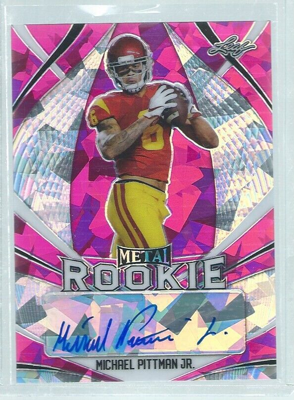 MICHAEL PITTMAN JR 2020 LEAF METAL ROOKIE PINK CRACKED ICE AUTO RC #D 3/7