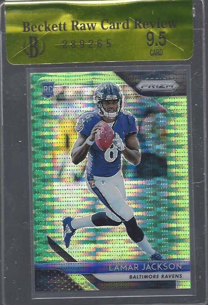LAMAR JACKSON 2018 PANINI PRIZM GREEN PULSAR PRIZMS SP RC #212 BGS 9.5 GEM MINT