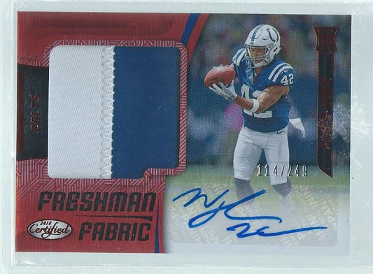NYHEIM HINES 2018 PANINI CEDRTIFIED FRESHMAN 2 COLOR PATCH AUTO RED RC #D /249