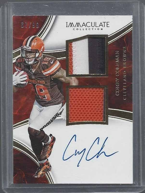 COREY COLEMAN 2016 IMMACULATE DUAL ROOKIE BROWNS PATCH ON CARD AUTO RC #D /99