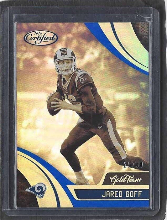 JARED GOFF 2018 CERTIFIED GOLD TEAM MIRROR BLUE #D 25/50