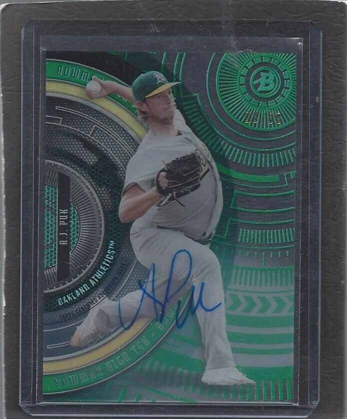 A.J. PUK 2017 TOPPS HIGH TEK GREEN ON CARD PROSPECT AUTO #D 22/99