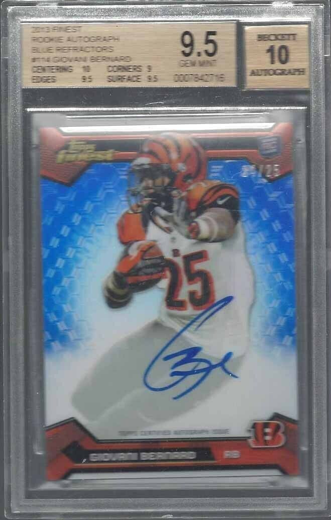 GIOVANI BERNARD 2013 FINEST BLUE REFRACTOR AUTO RC /25 BGS 9.5 w/ 10 AU GEM MINT
