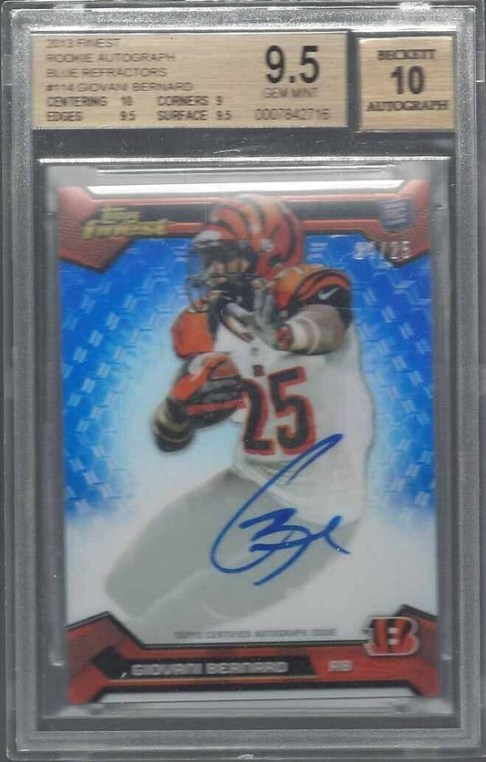 GIOVANI BERNARD 2013 FINEST BLUE REFRACTOR AUTO RC /25 BGS 9.5 w/ 10 AU GEM MINT
