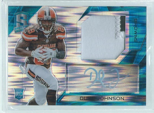DUKE JOHNSON 2015 PANINI SPECTRA BLUE PRIZM 2 COLOR PATCH AUTO RC #D 12/25