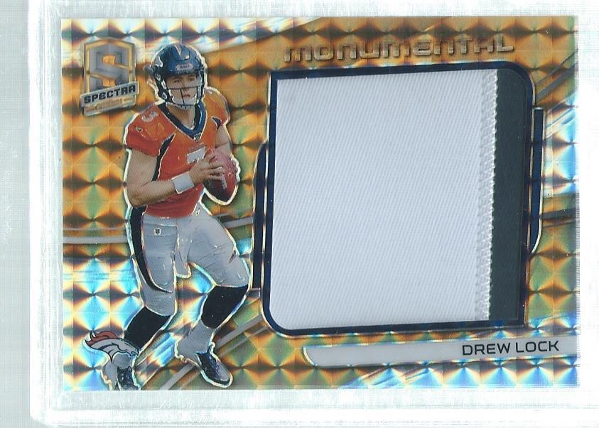 DREW LOCK 2019 SPECTRA PRIZM MONUMENTAL ORANGE 2 COLOR PATCH ROOKIE RC #D 4/10