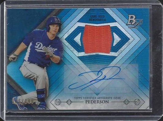 JOC PEDERSON 2014 BOWMAN PLATINUM PROSPECTS BLUE REFRACTOR JERSEY AUTO #D 36/199