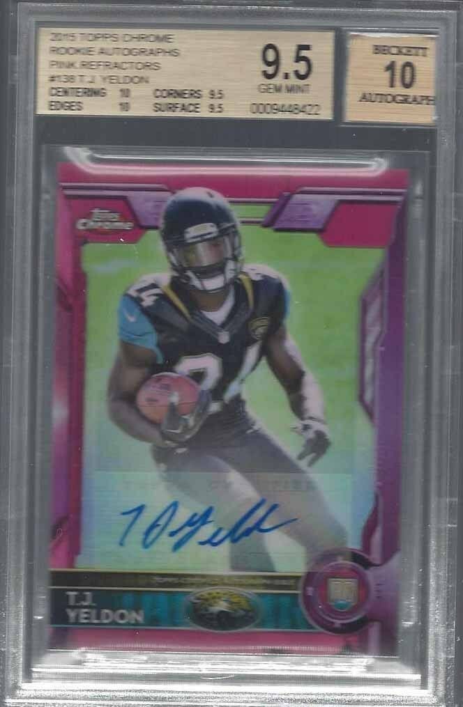 T.J. YELDON 2015 TOPPS CHROME PINK REFRACTOR AUTO RC /75 BGS 9.5 w 10 AUTO GEM
