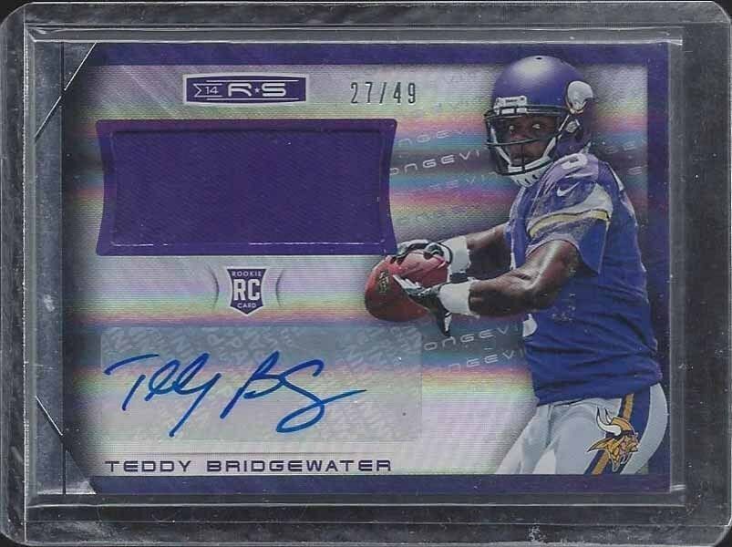 TEDDY BRIDGEWATER 2014 ROOKIES & STARS LONGEVITY ROOKIE JERSEY AUTO RC #D 27/49