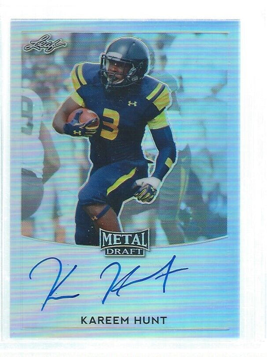 KAREEM HUNT 2017 LEAF METAL DRAFT ON CARD AUTO RC