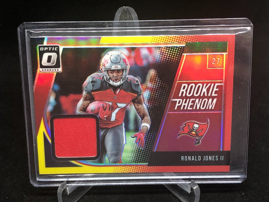 RONALD JONES II 2018 DONRUSS OPTIC RED YELLOW PRIZM ROOKIE PHENOM JERSEY RC