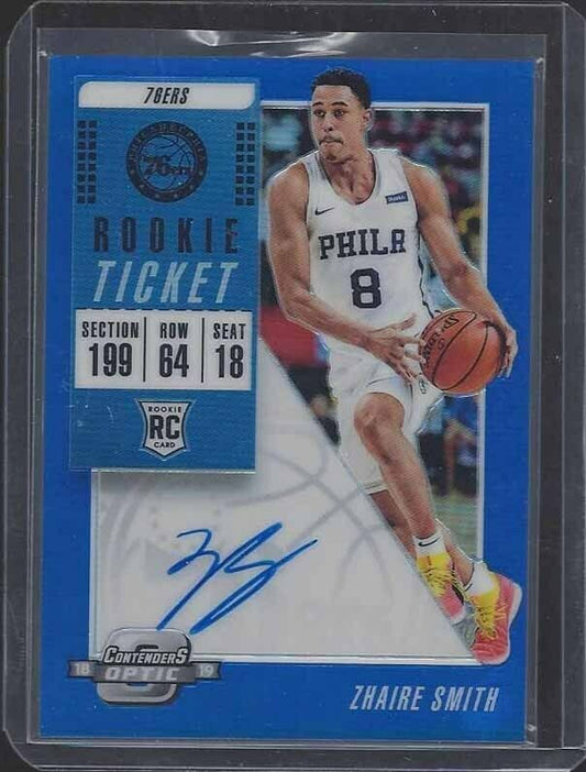 ZHAIRE SMITH 2018-19 CONTENDERS OPTIC BLUE HOLO ON CARD ROOKIE AUTO RC #D 16/99
