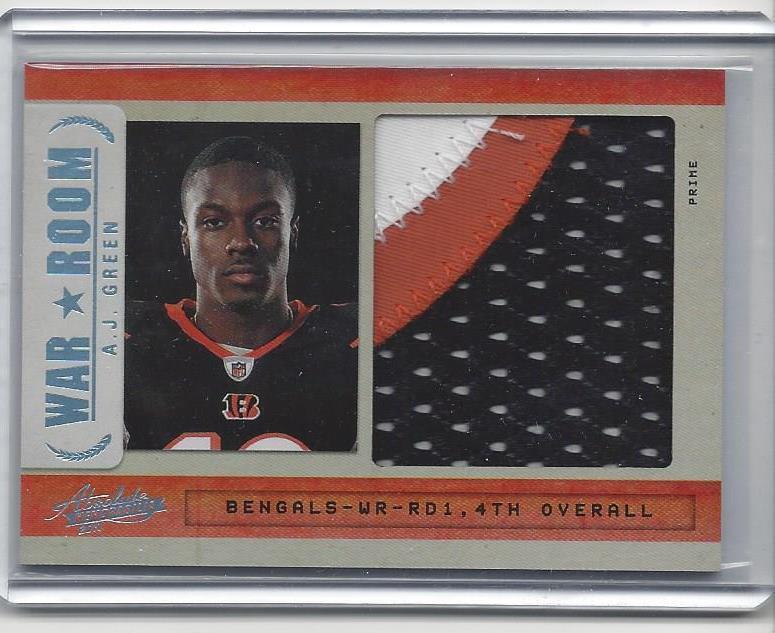 A.J. GREEN 2011 ABSOLUTE WAR ROOM JUMBO 3 COLOR BENGALS ROOKIE PATCH RC #D 4/5