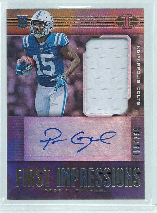 PARRIS CAMPBELL 2019 PANINI ILLUSIONS FIRST IMPRESSIONS JERSEY AUTO RC #D /299