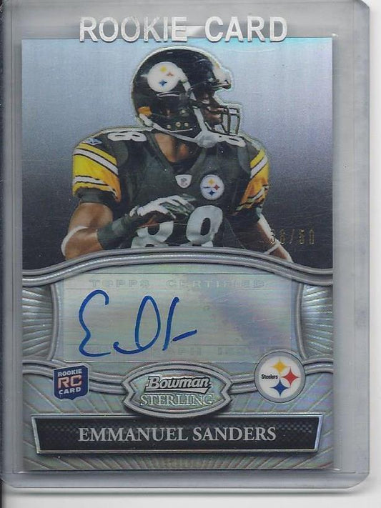 EMMANUEL SANDERS 2010 BOWMAN STERLING BLACK REFRACTOR ROOKIE AUTO RC #D 36/50