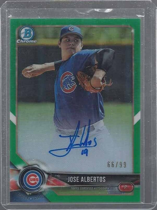 JOSE ALBERTOS 2018 BOWMAN CHROME CUBS PROSPECT GREEN REFRACTOR AUTO #D 66/99