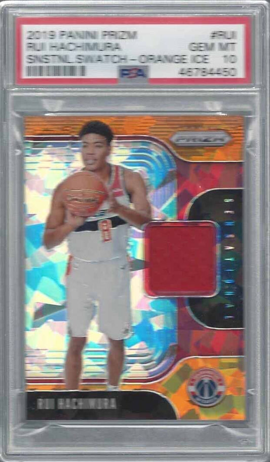RUI HACHIMURA 2019-20 PANINI PRIZM SENSATIONAL JERSEY ORANGE ICE PRIZM RC PSA 10