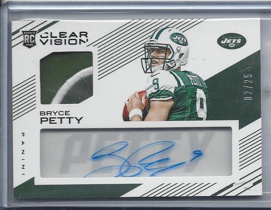 BRYCE PETTY 2015 PANINI CLEAR VISION JETS ROOKIE LOGO PATCH AUTO RC #D 2/25