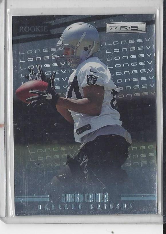 1/1 JURON CRINER 2012 ROOKIES & STARS LONGEVITY RAIDERS RC #D 84/249 JERSEY #84!