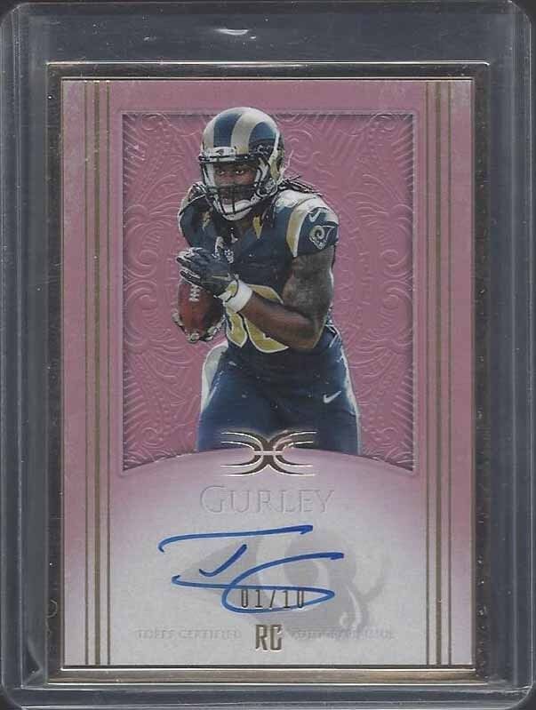 TODD GURLEY 2015 TOPPS DEFINITIVE GOLD FRAME RAMS PINK ON CARD AUTO RC #D 1/10