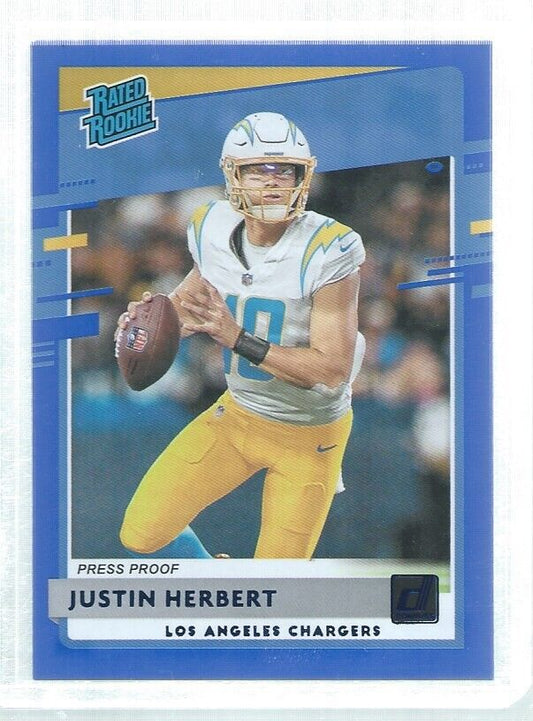JUSTIN HERBERT 2020 DONRUSS RATED ROOKIE PRESS PROOF BLUE RC #303