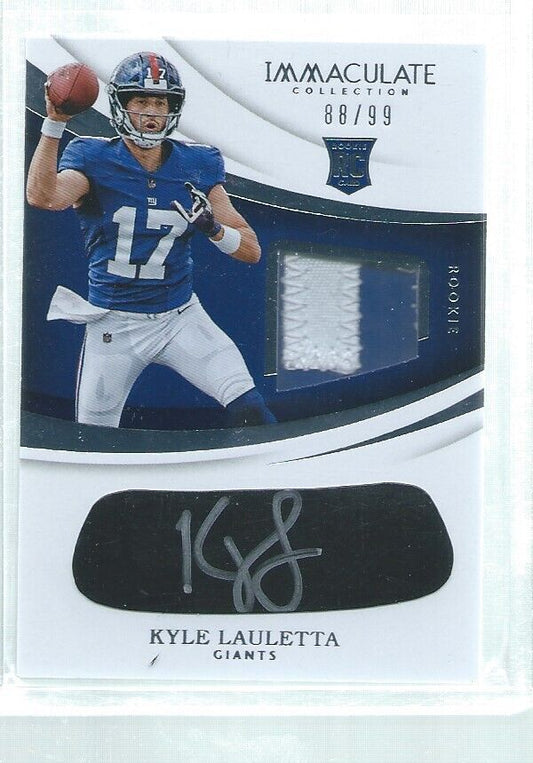 KYLE LAULETTA 2018 IMMACULATE EYE BLACK 2 COLOR PATCH AUTO ROOKIE RC #D /99