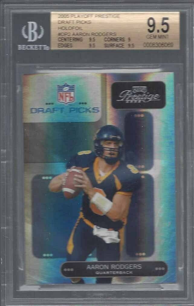 AARON RODGERS 2005 PRESTIGE DRAFT PICKS HOLOFOIL RC #D 6/25 BGS 9.5 GEM MT POP 2