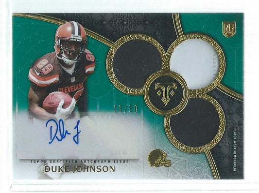 DUKE JOHNSON 2015 TOPPS TRIPLE THREADS TRIPLE PATCH AUTO GREEN RC #D 18/50