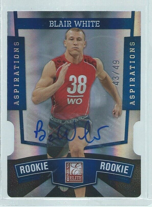 BLAIR WHITE 2010 DONRUSS ELITE ASPIRATIONS BLUE ROOKIE DIE CUT AUTO RC #D 43/49