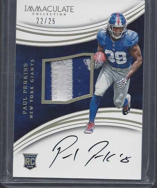 PAUL PERKINS 2016 IMMACULATE HOLOFOIL RPA 2 COLOR GIANTS PATCH AUTO RC #D 22/25