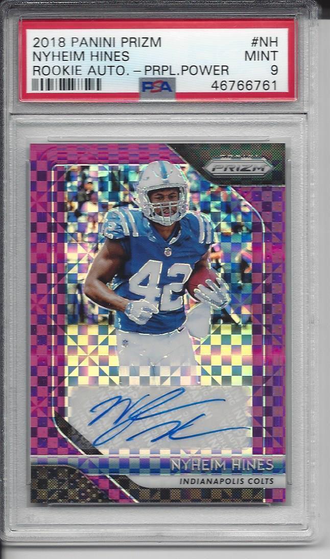 NYHEIM HINES 2018 PANINI PRIZM PURPLE POWER PRIZMS AUTO RC #D 4/49 PSA 9 POP 1/1