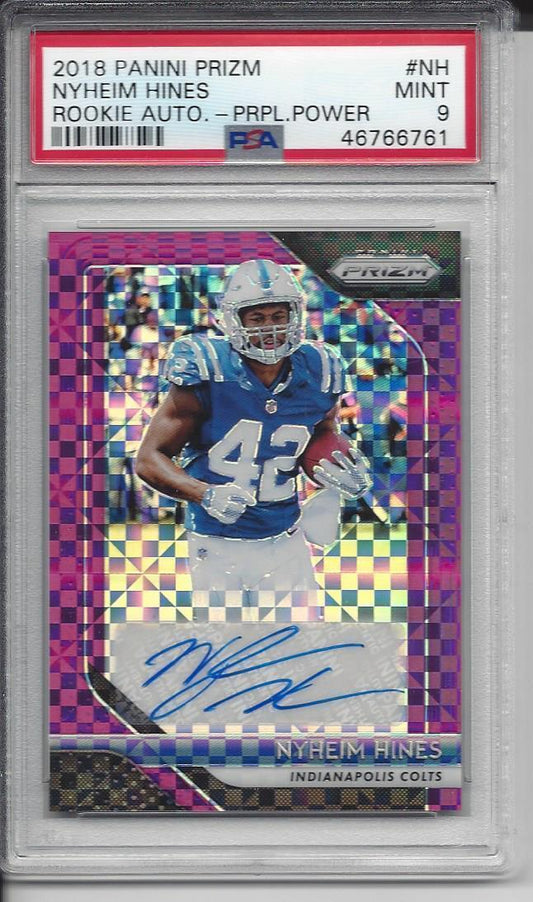 NYHEIM HINES 2018 PANINI PRIZM PURPLE POWER PRIZMS AUTO RC #D 4/49 PSA 9 POP 1/1