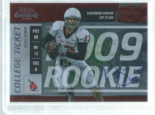 NATE DAVIS 2009 CONTENDERS COLLEGE TICKET ON CARD AUTO RC SSP #26