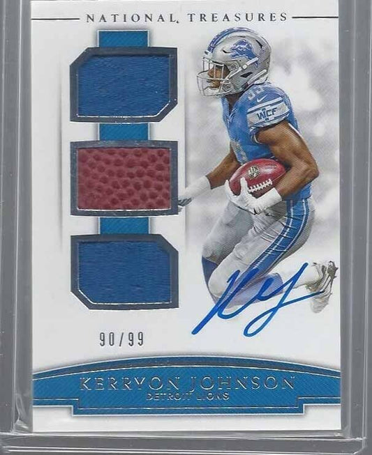 KERRYON JOHNSON 2018 NATIONAL TREASURES LIONS TRIPLE JERSEY ON CARD AUTO RC /99