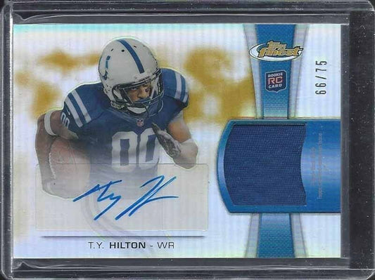 T.Y. HILTON 2012 TOPPS FINEST RPA GOLD REFRACTOR ROOKIE PATCH AUTO RC #D /75