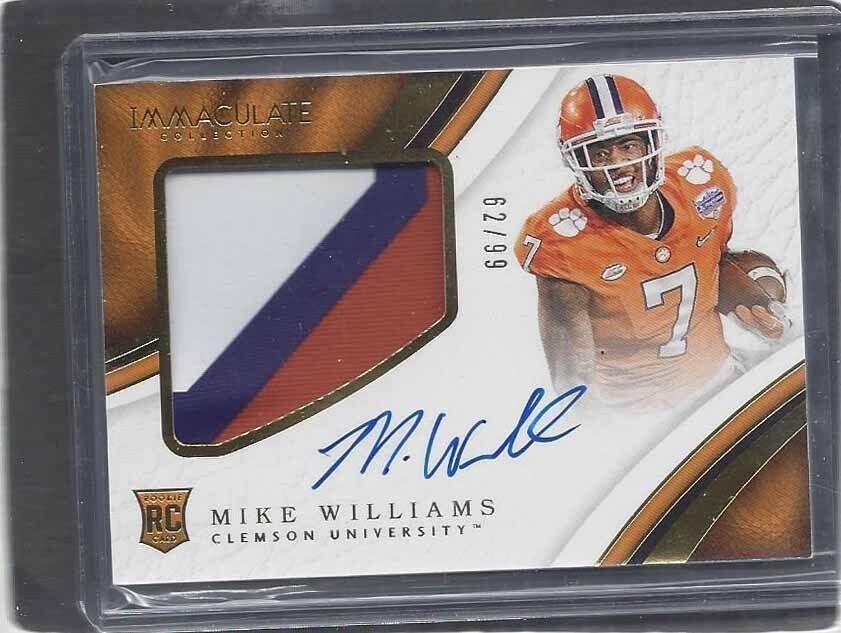 MIKE WILLIAMS 2017 IMMACULATE 3 COLOR JUMBO CLEMSON ROOKIE PATCH AUTO RC #D /99