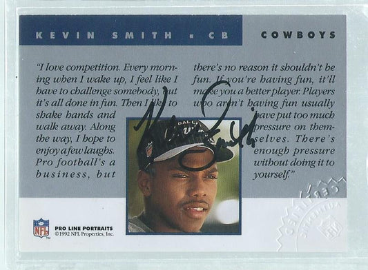 KEVIN SMITH 1992 PRO LINE PORTRAITS ON CARD COWBOYS AUTO