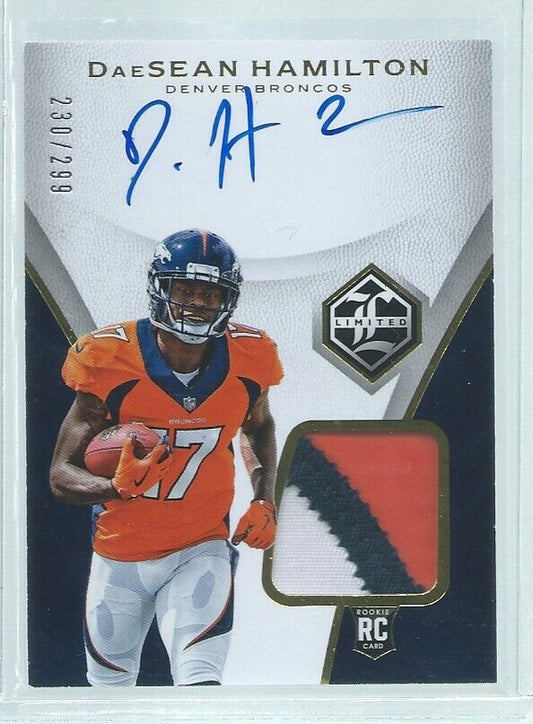 DAESEAN HAMILTON 2018 PANINI LIMITED 3 COLOR PATCH ON CARD AUTO RC #D 230/299