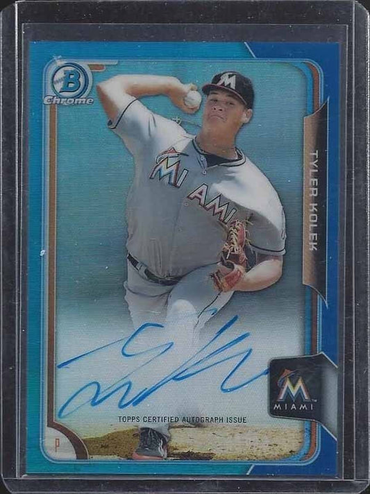 TYLER KOLEK 2015 BOWMAN CHROME PROSPECT BLUE TEAL REFRACTOR ON CARD AUTO #D /150