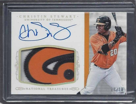 CHRISTIN STEWART 2015 NATIONAL TREASURES GOLD HOLO RPA PATCH AUTO RC #D 10/10
