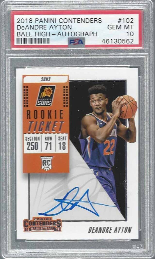 DEANDRE AYTON 2018-19 CONTENDERS VARIATION ON CARD ROOKIE TICKET AUTO RC PSA 10