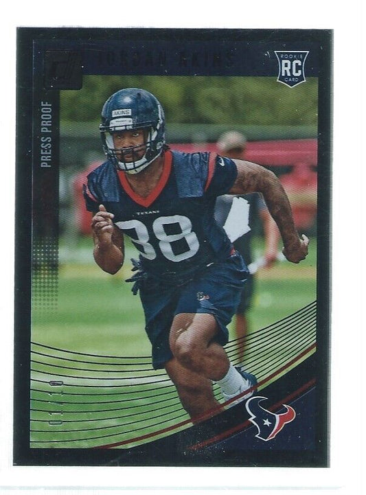 JORDAN AKINS 2018 DONRUSS PRESS PROOF BLACK ROOKIE RC #D 1/10