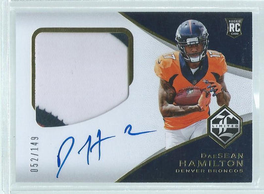 DAESEAN HAMILTON 2018 PANINI LIMITED 2 COLOR PATCH ON CARD AUTO RC #D 52/149