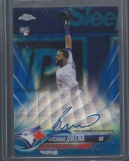 RICHARD URENA 2018 TOPPS CHROME BLUE WAVE REFRACTOR ROOKIE AUTO RC #D 55/150